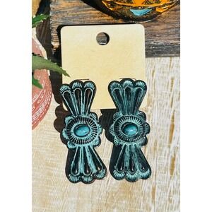 Antiqued Turquoise Earrings Western Style Copper Tone Dangle Fashion Jewelry